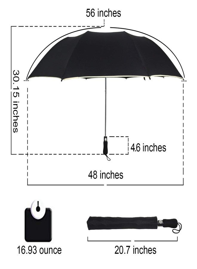 Filloxy Large Automatic button Umbrella, 56-inch Double Layer with Reflective Stripe Big canopy, 8 Ribs Windproof Design Heavy Material, Black - Image 2